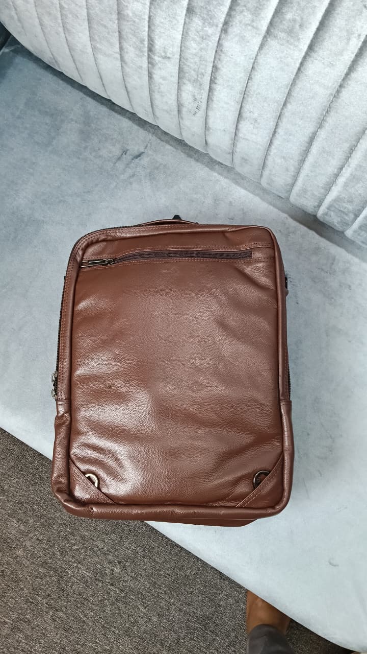 Cow Leather Dual Lock Bag- Brown